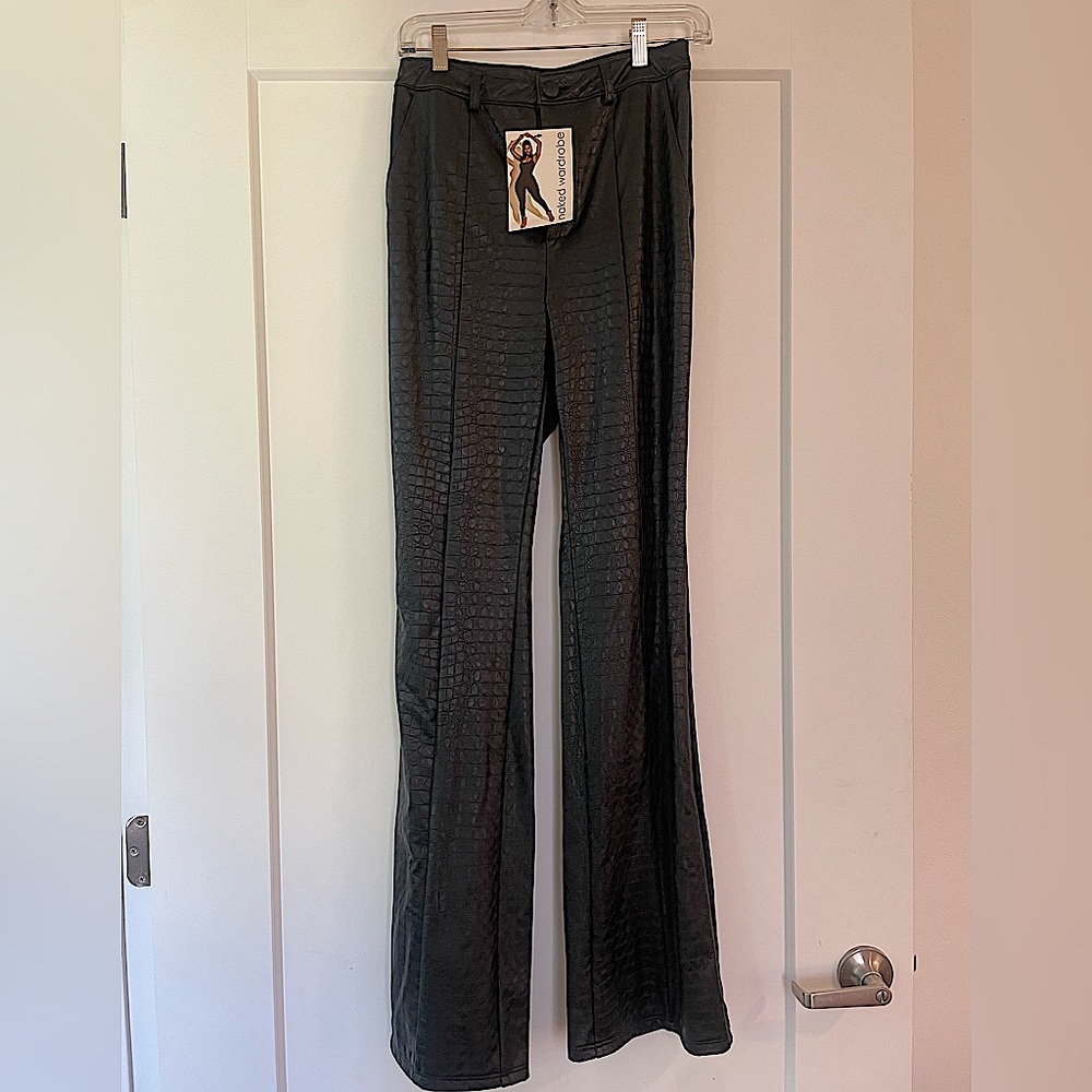 BRAND NEW Naked Wardrobe Faux Leather Crocodile Flare Pants